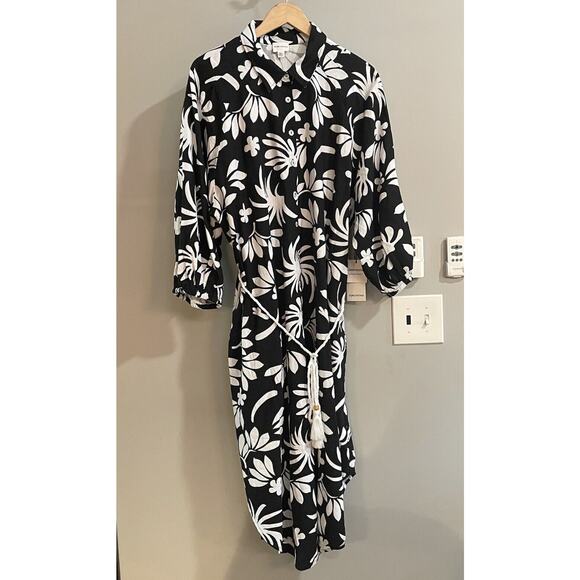 ForCynthia Dress Linen Blend Floral Midi Belted Button Front Size 2X Pockets NEW - Picture 1 of 11